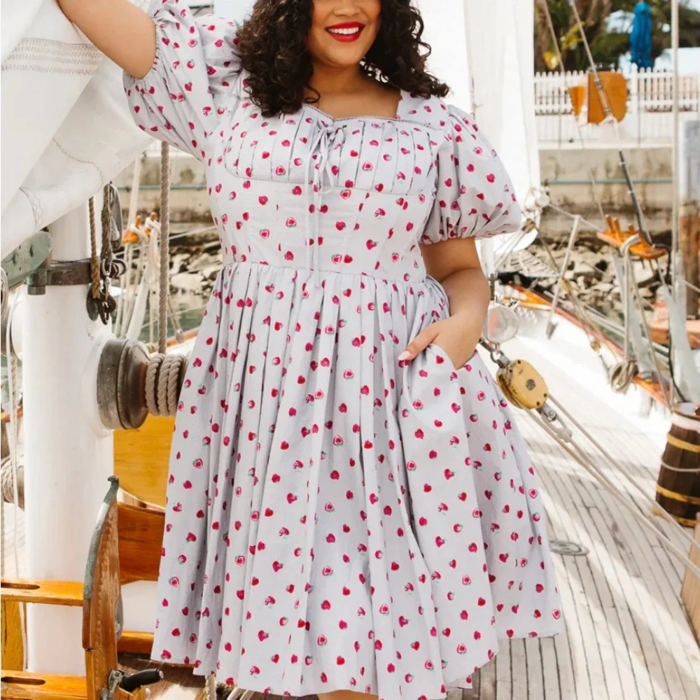 Ivy City Co Thea Striped Dress with Red Strawberry Print - Picture 2 of 8